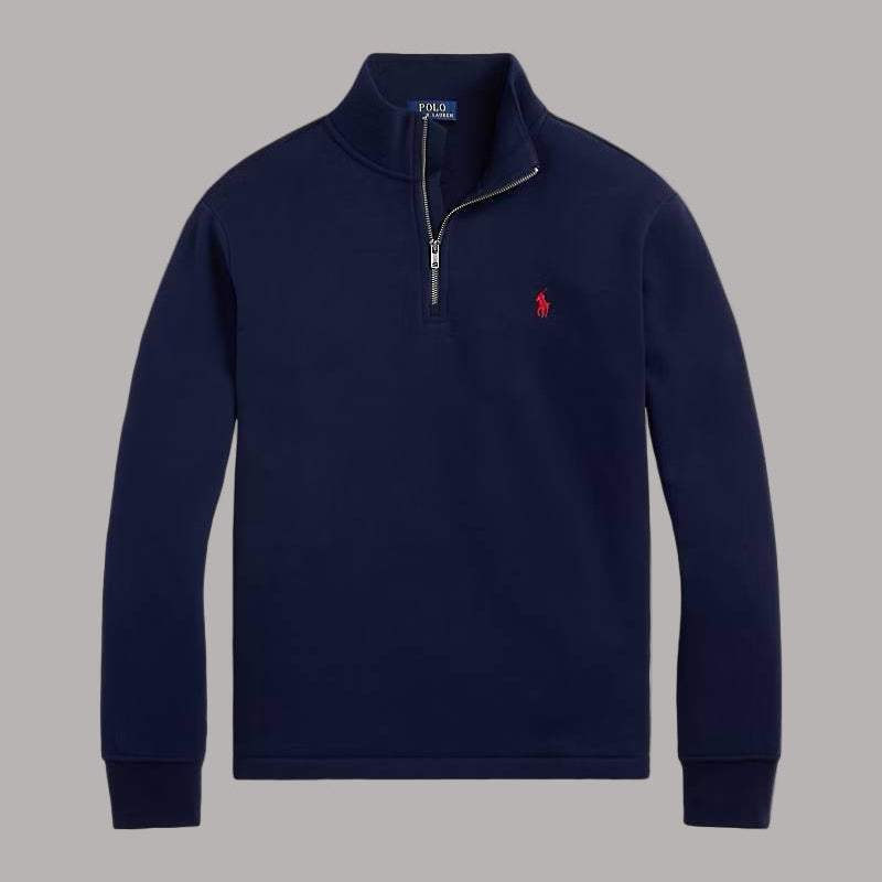Quarter-Zip Pullover Navy Red Logo