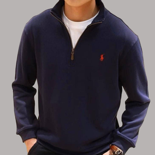 Quarter-Zip Pullover Navy Red Logo