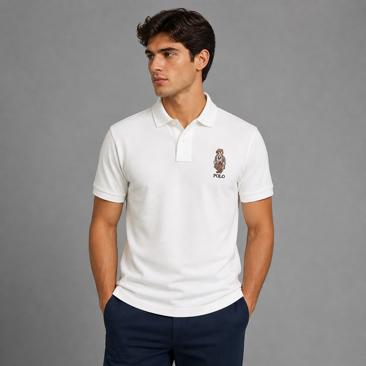 Custom Fit Polo Bear White