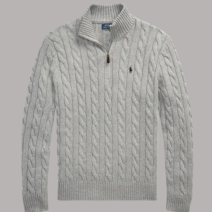 Quarter Zip Cable Knit Grey