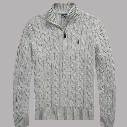 Quarter Zip Cable Knit Grey