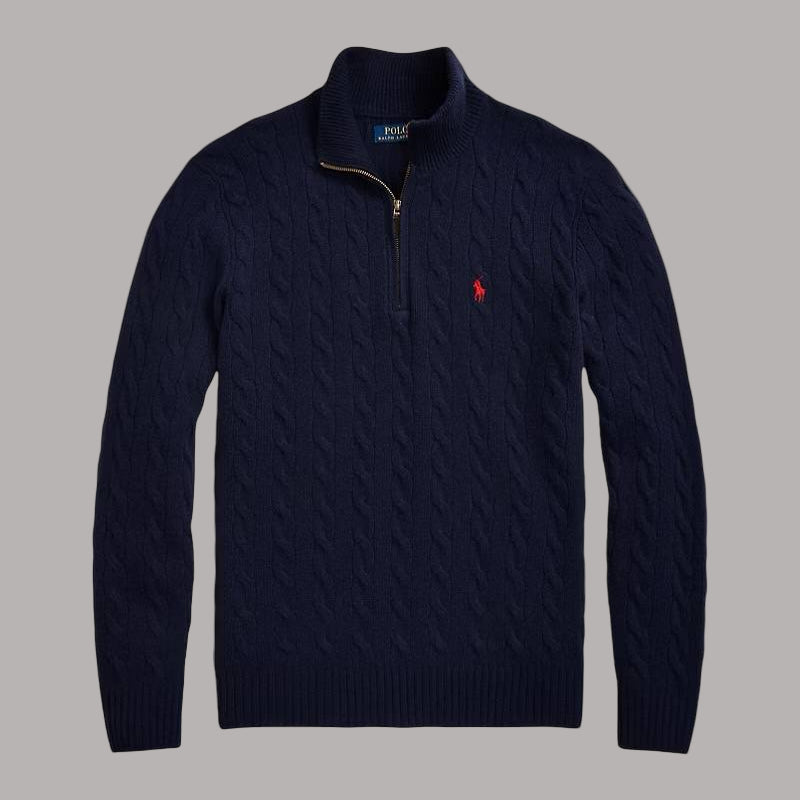 Quarter Zip Cable Knit Navy RL - Limited Quantity