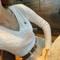 V-Neck Cable Knit Sweater White - RŁ