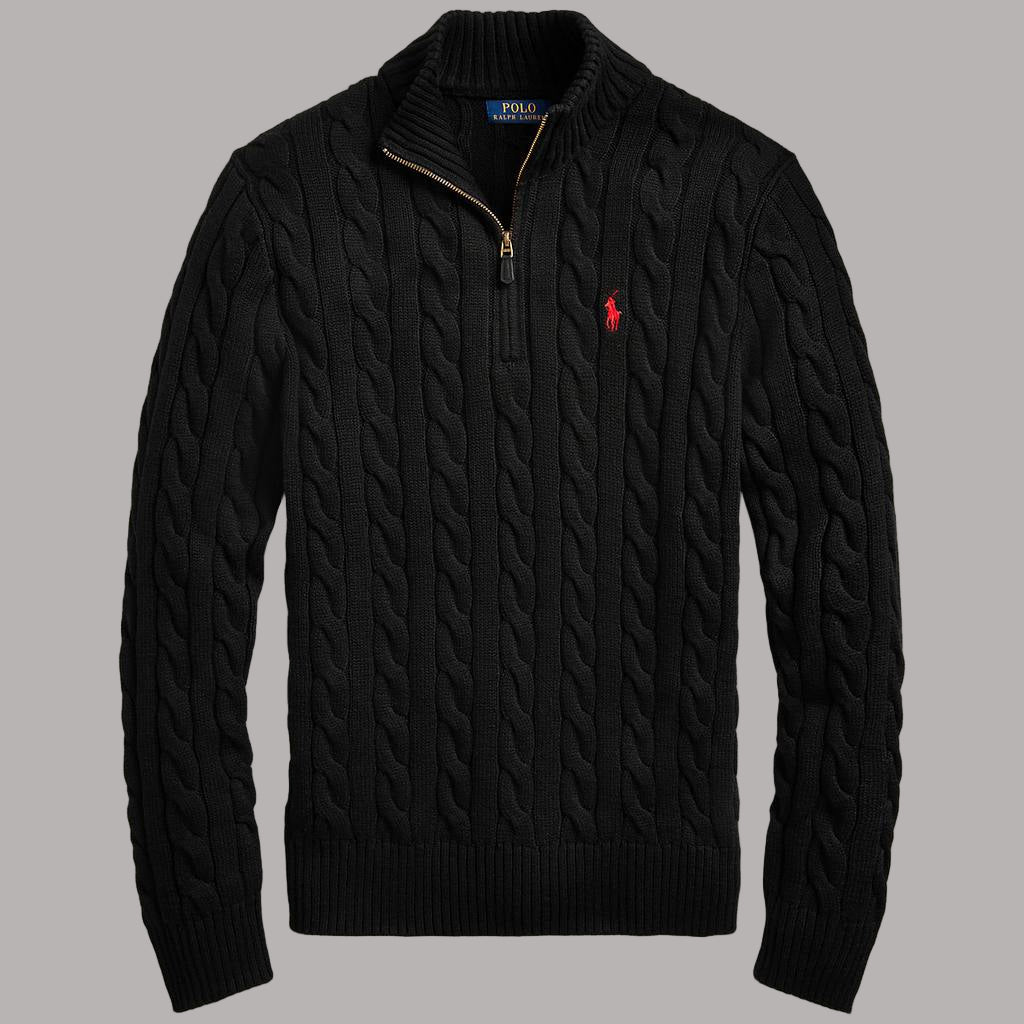 Quarter Zip Cable Knit Black