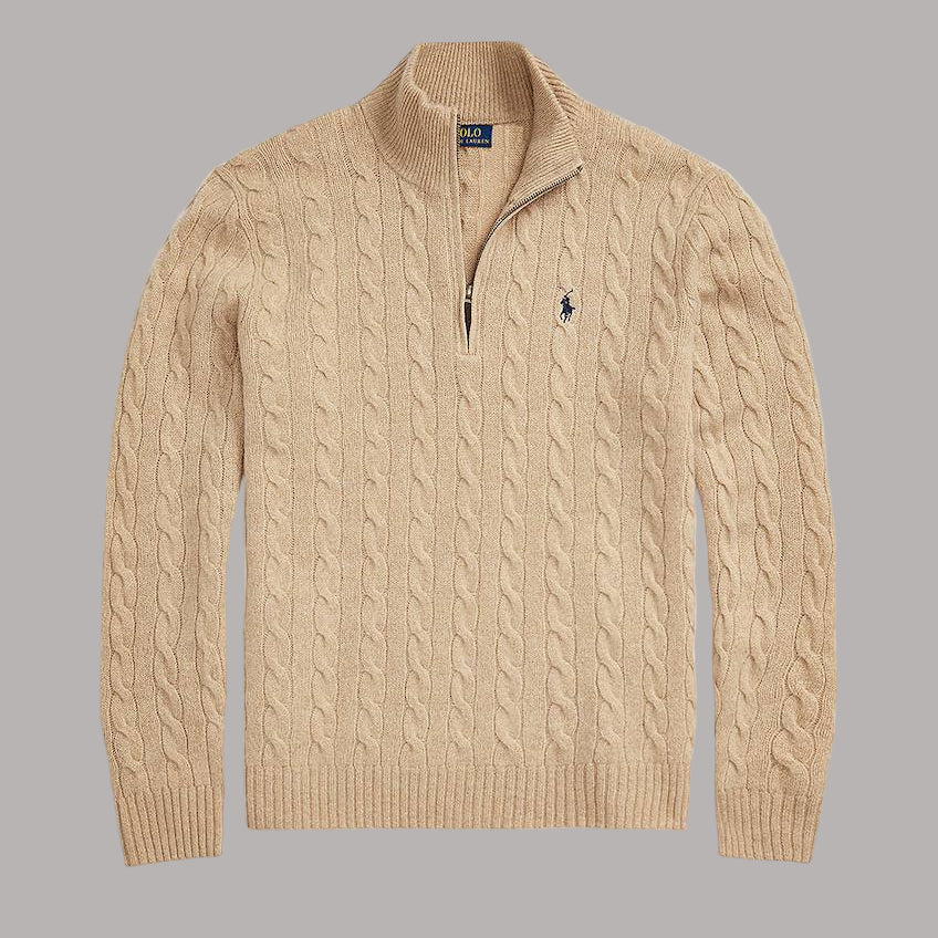 Cable Knit Quarter Zip Beige - RL