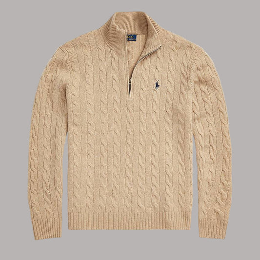 Cable Knit Quarter Zip Beige - RL